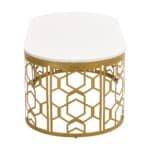 Modern Oval Coffee Table with Cut-Out Pattern Metal Frame - White and Gold - Image 10