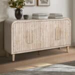 Natural Wood Vintage Curved Four-Door Storage Cabinet with Adjustable Shelves - Washed Finish - Image 2