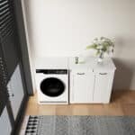 White Wooden Laundry Cabinet with Dual Sorting Hampers - Space-Saving Organizer - Image 9