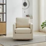 Wavy Chenille Square Swivel Accent Chair with 360-Degree Rotation - Beige - Image 3