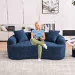 ⁦Chenille Curved Loveseat with 3 Pillows - Blue⁩ - الصورة ⁦3⁩