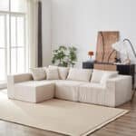 ⁦Corduroy L-Shaped Modular Sofa Set with Minimalist Design - Beige⁩ - الصورة ⁦23⁩