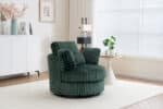 Plush Corduroy Round Barrel Accent Chair with 360° Swivel and 4 Pillows - Green - Image 5