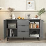 Wooden Sideboard Buffet Cabinet with Ample Storage and 3 Drawers - Gray - Image 3