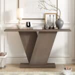 Natural Wood Veneer Console Table with V-Base Design - Minimalist Style