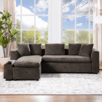 Chenille L-Shaped Sectional Sofa with Wooden Storage Compartment - Brown - Image 8