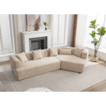 Boucle Fabric Modular Sofa with 4 Pillows - Brown - Image 3