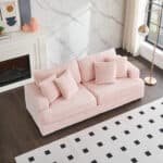 Corduroy 3-Seater Sofa with 4 Throw Pillows - Pink - Image 3