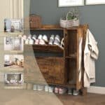 Rustic Brown Freestanding Shoe Storage Cabinet with Adjustable Shelves and Metal Legs - Image 9