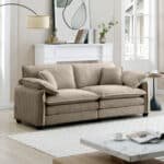 Tan Corduroy 2-Seater Sofa with 4 Pillows - Deep Seating