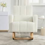 Teddy Velvet Rocking Chair with Pillow - Cream White - Image 4