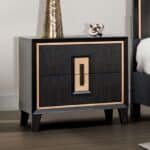 Elegant Espresso Nightstand with Gold Accents – Modern Bedroom Storage