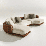 Velvet Curved Modular Sofa with Solid Wood Frame - Wabi-Sabi Style - Three-Seater - Neutral - Image 4