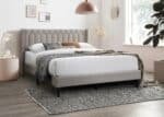 Burlap Fabric Platform Bed with Diamond Tufted Headboard - Light Brown - Image 2