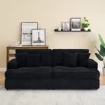 Corduroy 3-Seater Sofa with 4 Throw Pillows - Black - Image 2