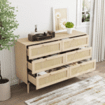 ⁦Rattan Chest of Drawers with Fluted Panels and Anti-Tipping Design - Natural⁩ - الصورة ⁦6⁩