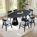 MDF Oval Dining Table with Sturdy Pedestal Base - Black - Image 9