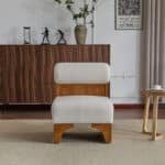 Boucle Lounge Chair with Rolled Backrest - Warm Wood Finish - Image 4