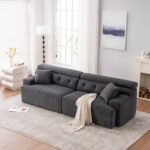 Chenille Fabric 4-Seater Compression Sofa with Wider Armrests and 2 Pillows - Gray - Image 2