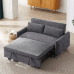 Corduroy Convertible Loveseat Sofa Bed with USB Ports - Light Grey-Green - Image 22