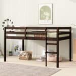 Espresso Rubber Wood Loft Bed – Space-Saving Twin with Strong Slats & Ladder - Image 2