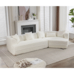 Boucle Fabric Modular Sofa with 4 Pillows - Creamy White - Image 5