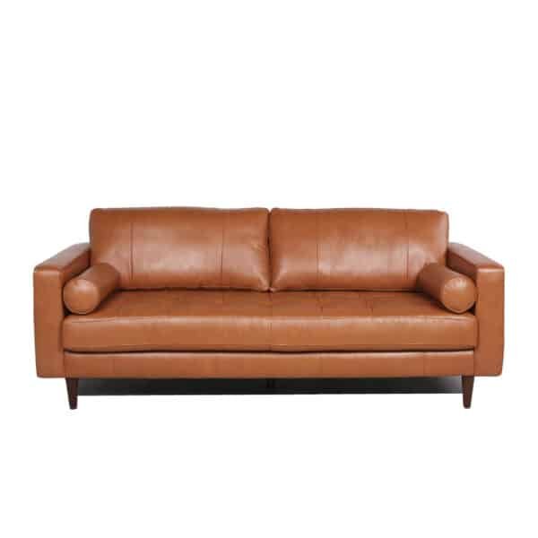 Tufted Leather Sofa with Corner Blocked Frame - Mid-Century Style