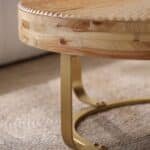 Natural Pine Round Coffee Table with Carved Design and Metal Legs - Golden - Image 10