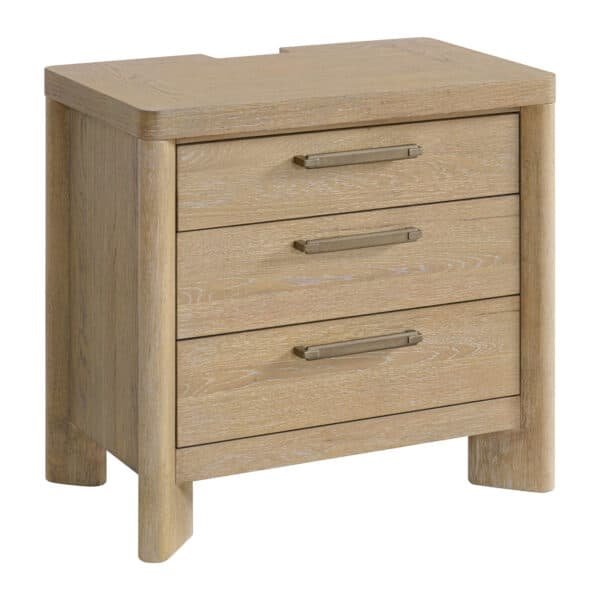Wooden Nightstand with 3 Drawers - Tan