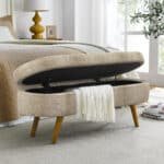 Fabric Oval Storage Ottoman with Rubber Wood Legs - Gray - Image 5
