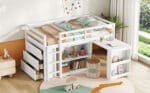 White Rubber Wood Loft Bed with Storage & Desk - Space-Saving Twin Design - Image 7