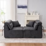 Chenille Fabric 4-Seater Compression Sofa with Wider Armrests and 2 Pillows - Gray - Image 4