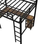 Metal Loft Bed Frame with Desk and Storage Shelf - Black - Image 8