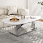 Faux Marble Coffee Table with Stainless Steel Base - Modern Design