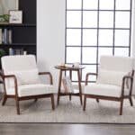 Upholstered Mid-Century Modern Accent Chair with Pillow - Beige - Image 11