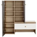 MDF Shoe Storage Bench with Adjustable Shelves and Drawer - White & Gray - Image 5