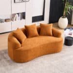 Chenille Curved Loveseat with 3 Pillows - Orange