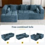 Chenille Fabric Modular Sectional Sofa with Deep Seating and Two Side Pockets - Blue - Image 4