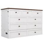 Solid Pine Murphy Bed Chest with Built-In Charging Station and Large Storage Drawer - White + Walnut - Image 10