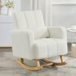 Teddy Velvet Rocking Chair with Pillow - Cream White - Image 3
