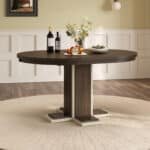 Solid Wood Oval Extendable Dining Table with Double Layer Design - Espresso