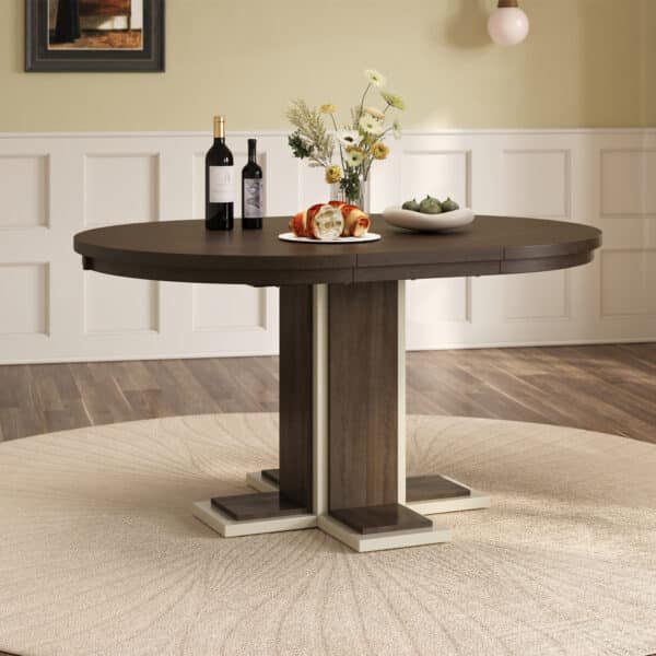 Solid Wood Oval Extendable Dining Table with Double Layer Design - Espresso