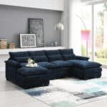 Chenille U-Shaped Modular Sofa with 4 Lumbar Pillows - Comfy Cloud Couch for 6 - Available in 5 Colors