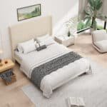 Beige Upholstered Queen Bed with High Headboard for Comfort and Support - Image 3