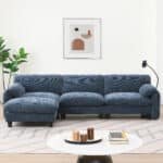 Chenille U-Shape Modular Sofa with USB Charger and Movable Ottoman - Striped - Image 36