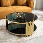 Tempered Glass Round Coffee Table with Double Layer Design - Black - Image 2
