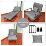 Grey Convertible Folding Sofa Chair with Bed Functionality - Image 7