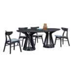 MDF Oval Dining Table with Sturdy Pedestal Base - Black - Image 5