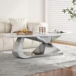Faux Marble Coffee Table with Stainless Steel Base - Modern Design - Image 2