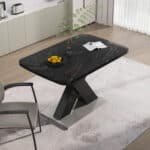 ⁦Printed Black Marble Square Dining Table with Stretchable Top - Black⁩ - الصورة ⁦4⁩